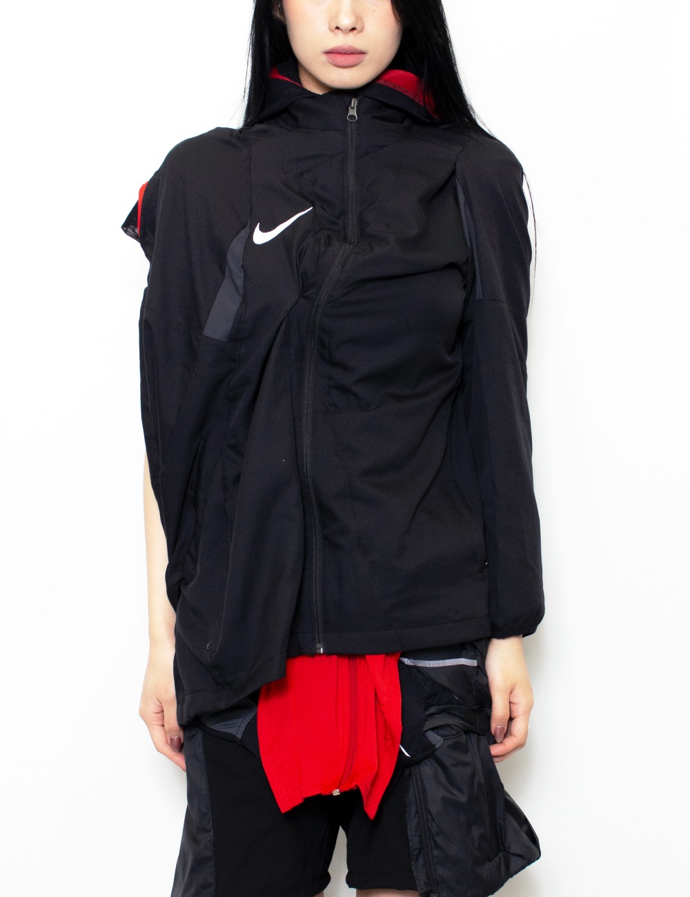 DRAPED WINDJACKET TOP WITH HOOD_RED